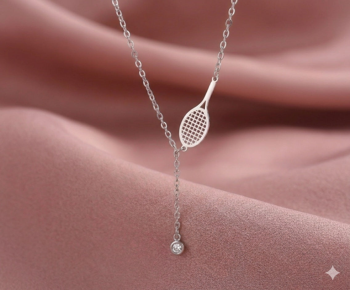 Metal Tennis Racket Charm Chain Necklace