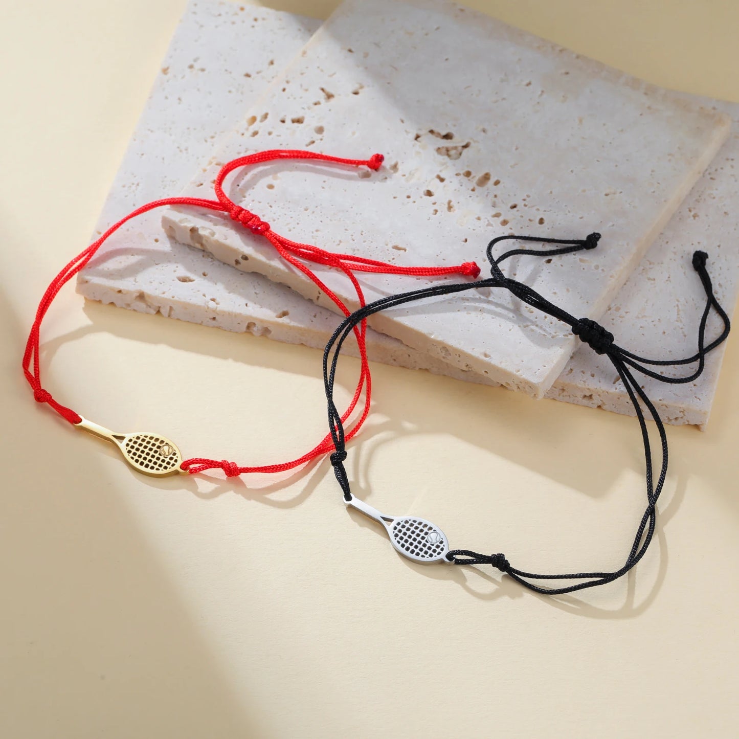 Stainless Steel Tennis Ball Racket Charm Bracelet Women Men Red Black Rope Hand Bracelets Fashion Sport Jewelry Gift