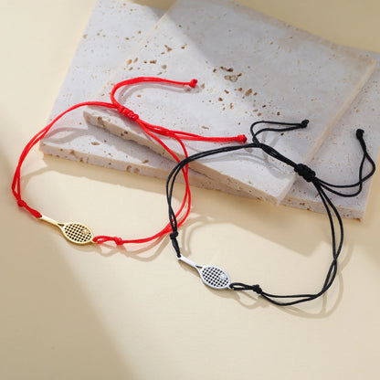 Stainless Steel Tennis Ball Racket Charm Bracelet Women Men Red Black Rope Hand Bracelets Fashion Sport Jewelry Gift
