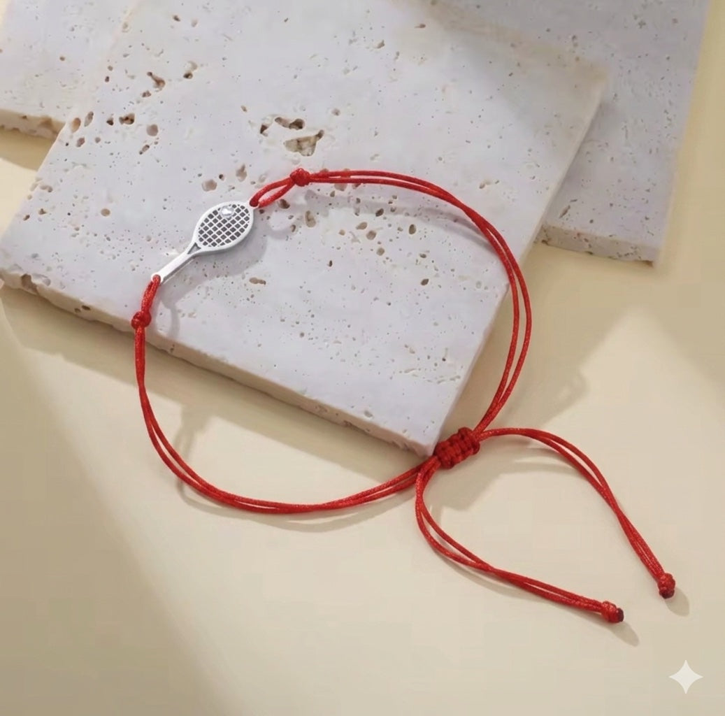 Stainless Steel Tennis Ball Racket Charm Bracelet Women Men Red Black Rope Hand Bracelets Fashion Sport Jewelry Gift
