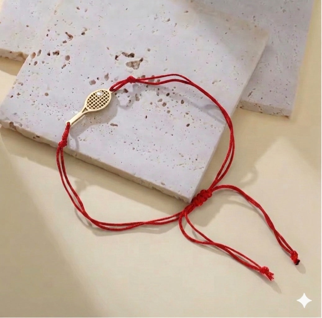 Stainless Steel Tennis Ball Racket Charm Bracelet Women Men Red Black Rope Hand Bracelets Fashion Sport Jewelry Gift