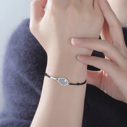 Stainless Steel Tennis Ball Racket Charm Bracelet Women Men Red Black Rope Hand Bracelets Fashion Sport Jewelry Gift
