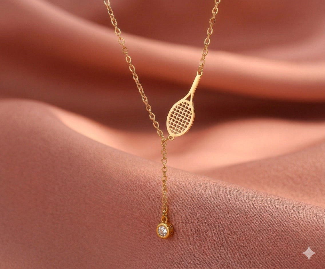 Metal Tennis Racket Charm Chain Necklace