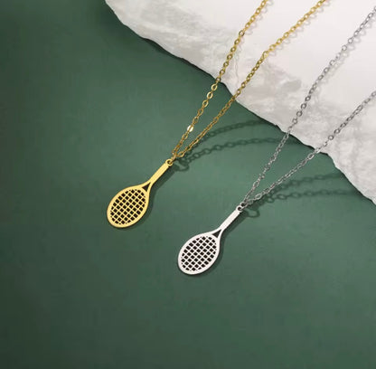 Metal Tennis Racket Charm Chain Necklace