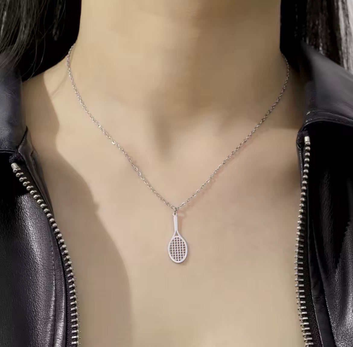 Metal Tennis Racket Charm Chain Necklace