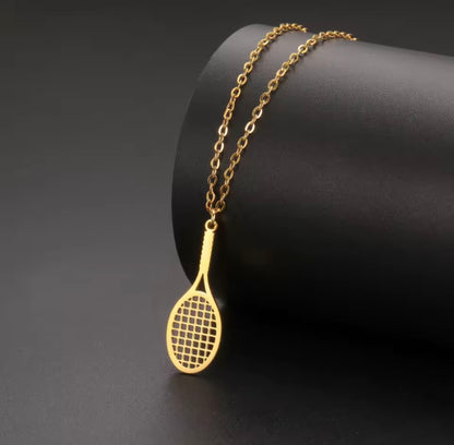 Metal Tennis Racket Charm Chain Necklace
